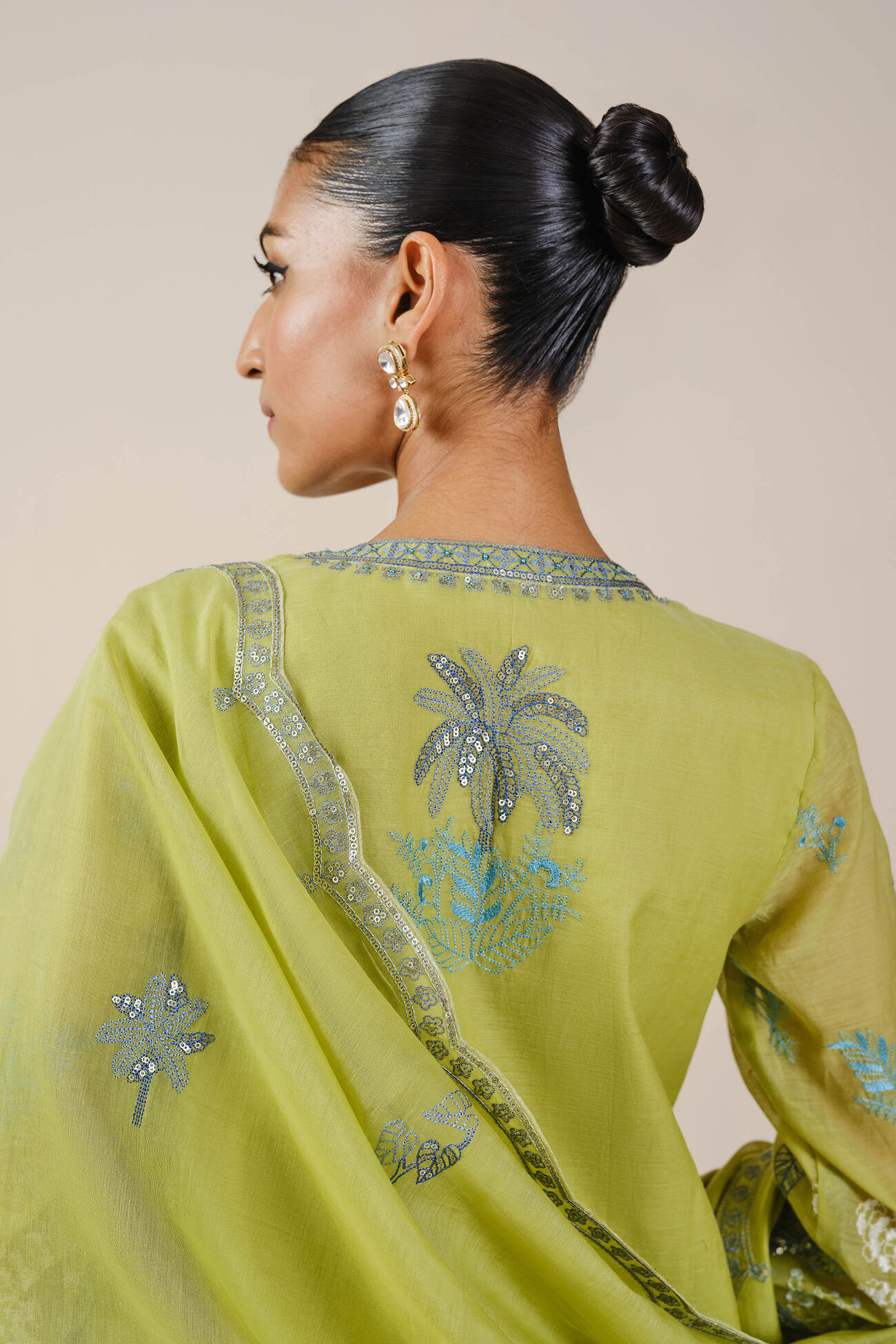 Pelagia Embroidered Mull Suit Set - Lime, Lime, image 6